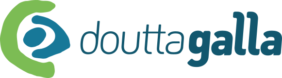 Douttgalla logo with a green circular emblem on the left and the blue wordmark 'douttgalla' on the right.