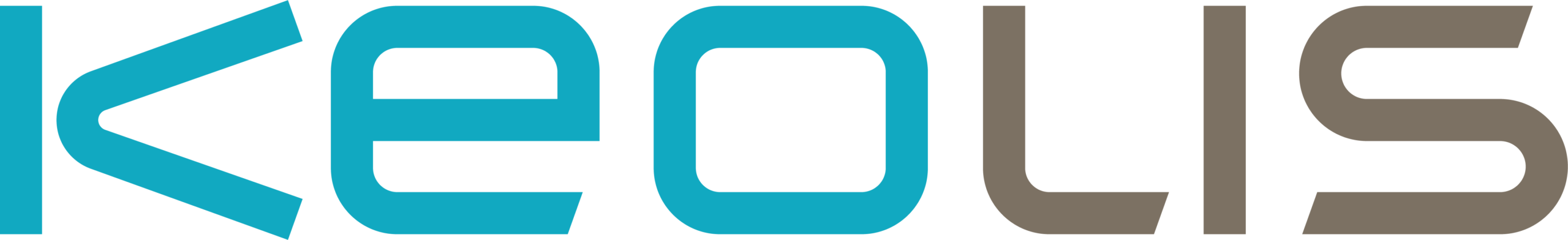 Brand logo with teal and brown bold, geometric letters representing the brand name (read left to right).