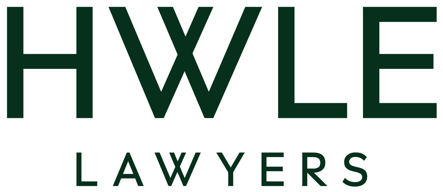 HWLE Lawyers logo: large dark green letters 'HWLE' above the word 'LAWYERS' in smaller text.
