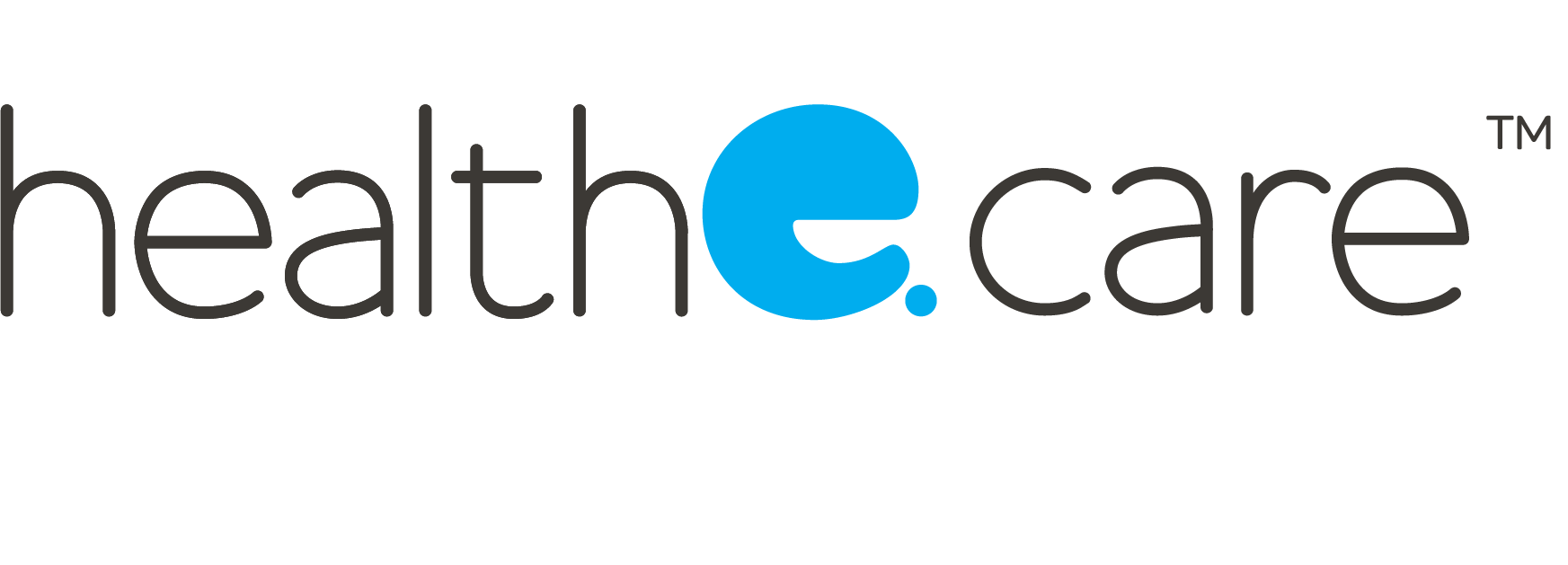 Health e Care logo on a green background featuring a blue circular 'e' symbol between words