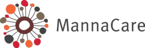MannaCare logo featuring a circular sunburst of colorful dots beside the word MannaCare.