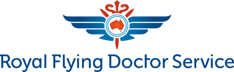 Royal Flying Doctor Service logo featuring blue wings and a red circular emblem, with the text 'Royal Flying Doctor Service'