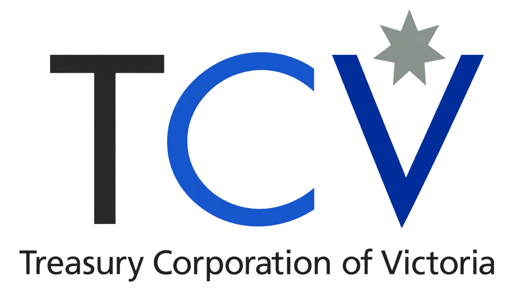 Treasury Corporation of Victoria logo with T, blue C, blue V and a gray star above the V.