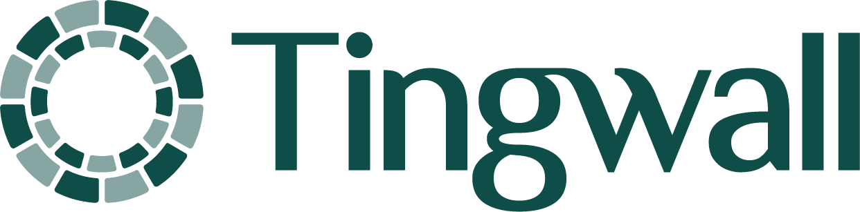 Tingwall logo featuring a teal circular segmented emblem to the left of the brand name 'Tingwall'