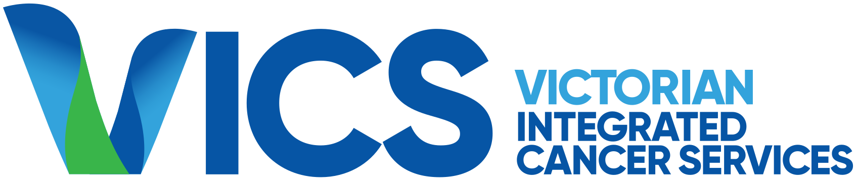 VICCS logo with a blue-green gradient 'V' mark and the text 'VICCS Victorian Integrated Cancer Services'.