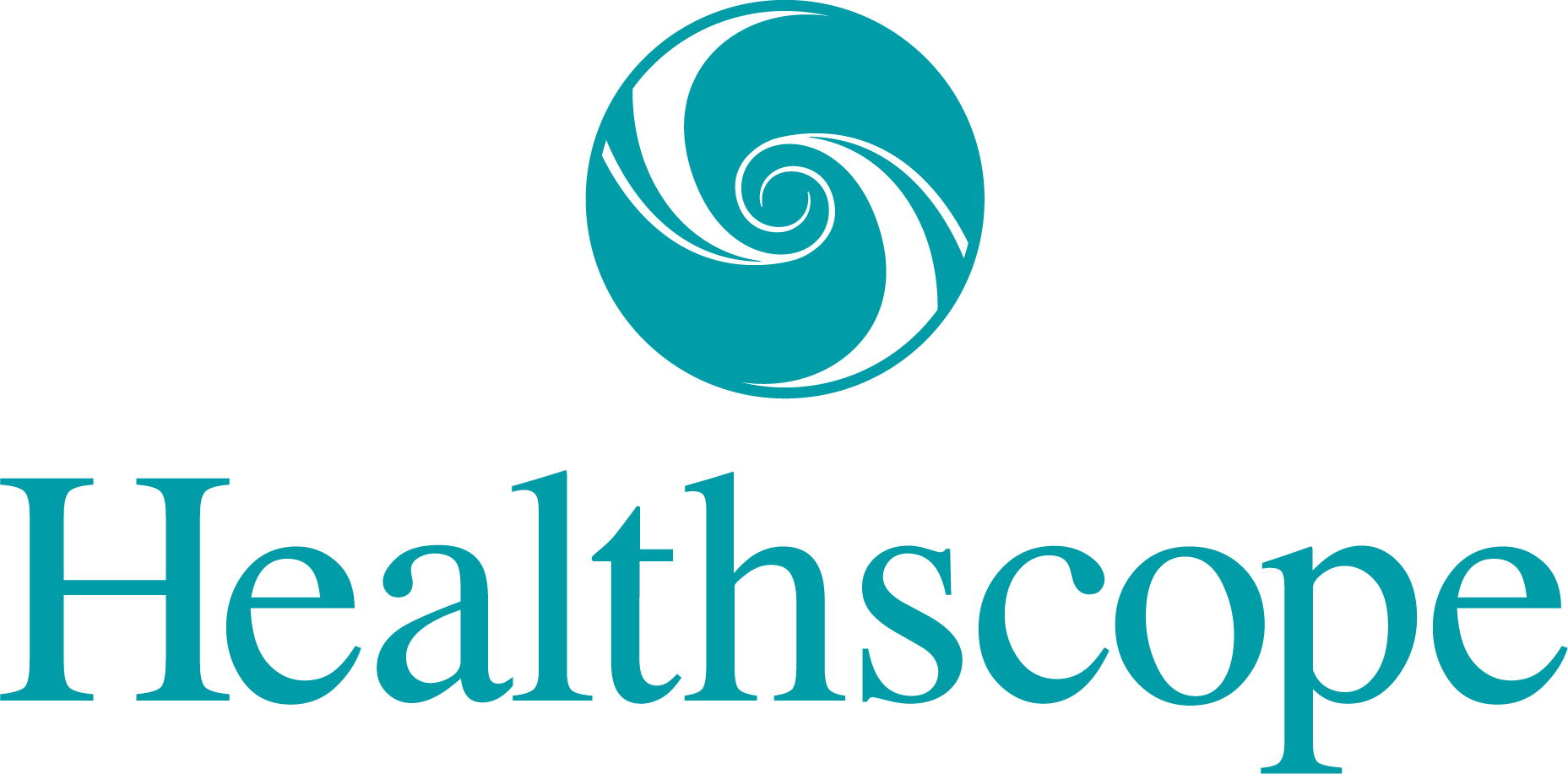 Healthscope logo with a teal circular swirl icon above the teal wordmark Healthscope in a serif font