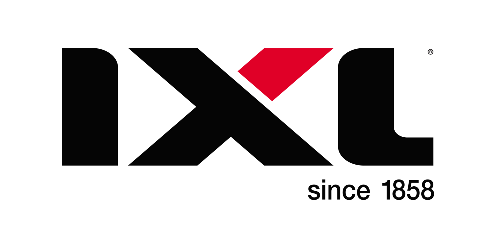 Brand logo with bold black lettering and a red diamond accent, and 'since 1858' at the bottom