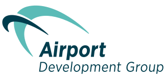 Airport Development Group logo with teal swooshes and blue wordmark.