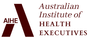 Logo for Australian Institute of Health Executives (AIHE), featuring a red stylized A and the initials AIHE.