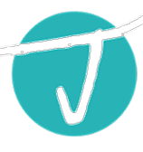Stylized teal circle logo with a black brushstroke forming a curved J shape.
