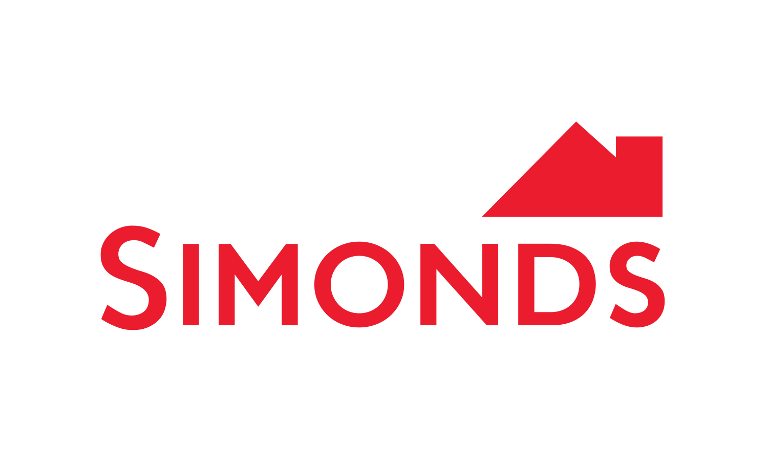 Simonds logo: red wordmark on a black rectangle with a red roof shape above the text