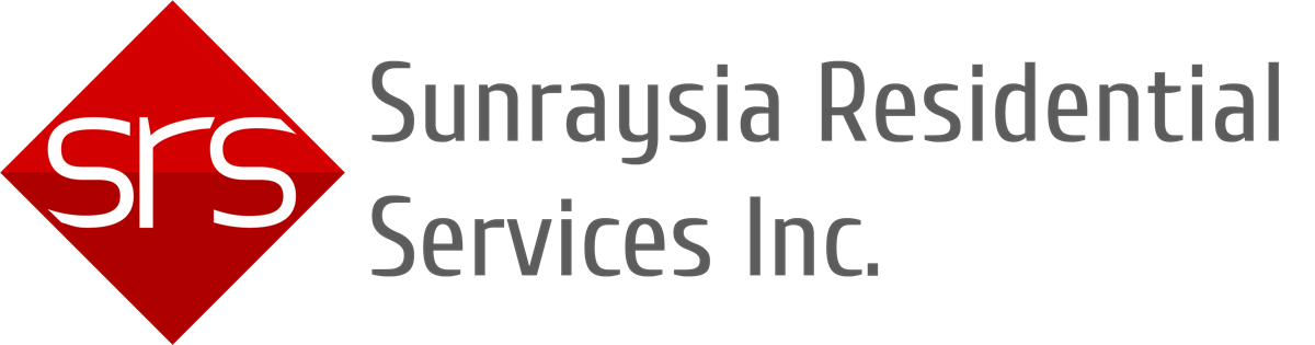 Logo for Sunrasia Residential Services Inc.: red diamond with white 'SRS' and gray company name text to the right.