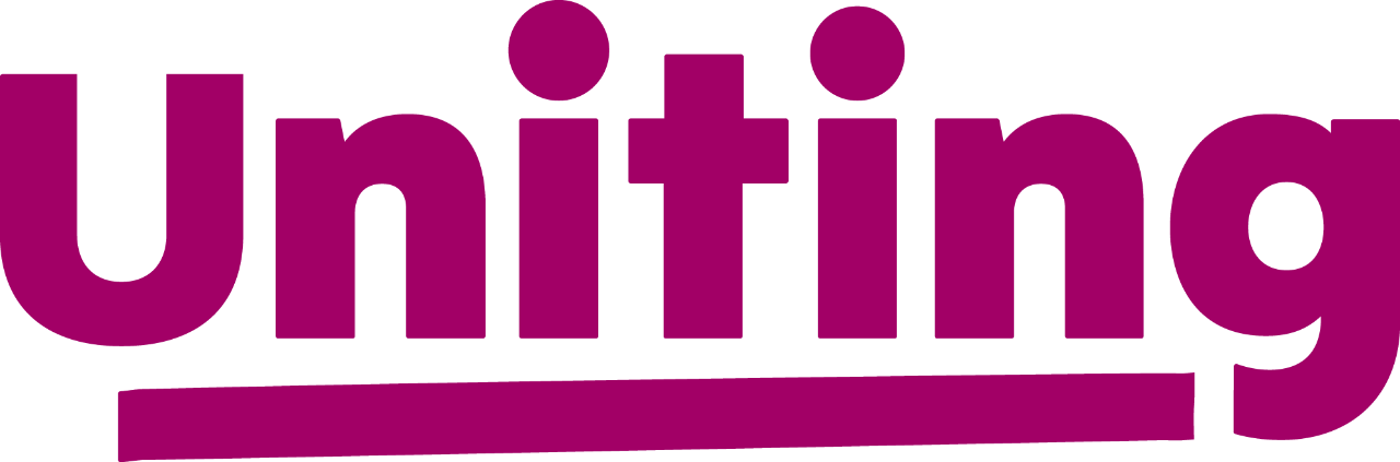 Uniting brand logo in bold magenta with a thick underline under the wordmark