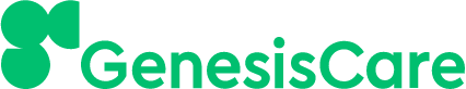 GenesisCare logo in teal with a circular leaf-like icon to the left