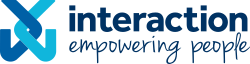 Interaction logo with a blue abstract X and the words 'interaction empowering people'.