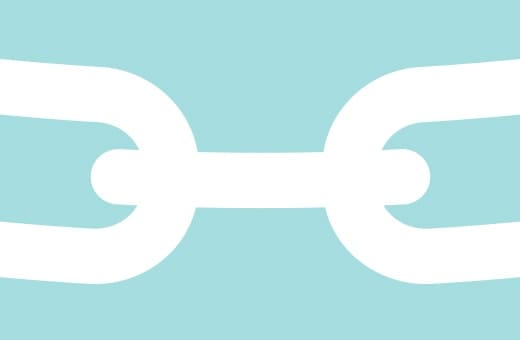 Two white chain links connected in the center on a light blue background.