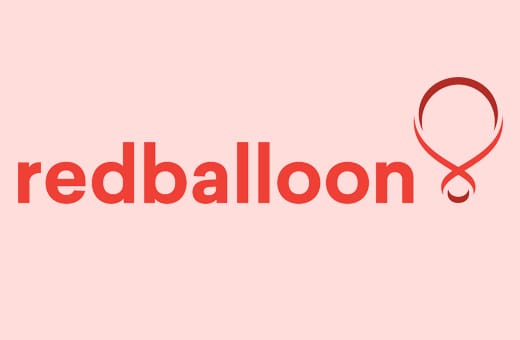 Redballoon logo: pink background with the red lowercase word 'redballoon' and a stylized balloon icon to the right.