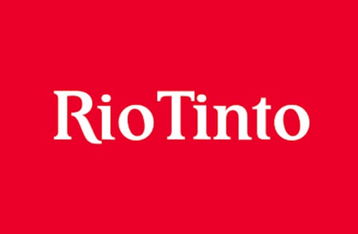 Rio Tinto logo: white text on a solid red background.