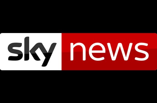 Sky News logo: 'sky' in gray on white and 'news' in white on a red background.
