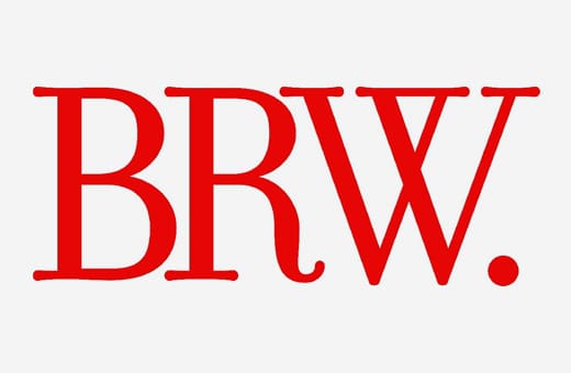 Red wordmark logo reading 'BRW.' on a light gray background.
