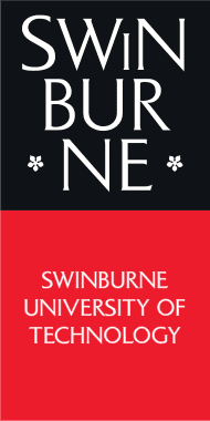 Swinburne University of Technology logo: white wordmark on black upper half, red lower half with the full name.