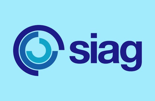 Logo for Siag: circular blue emblem on the left and the bold word 'siag' on a light blue background.