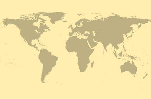 Beige world map silhouette on a pale yellow background, showing continents in a flat, minimal style.